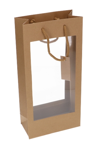 [K1171192] Wijnflestas Kraft Met XL Venster 18x9x38cm 2 fles 10stuks