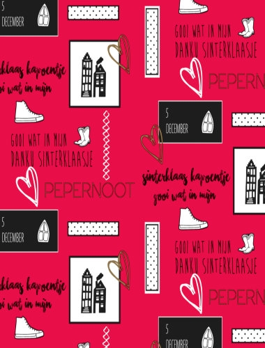 [1202075-50-125] Sintpapier Trendy I Love Sint Rood 50cm x 125meter OP IS OP