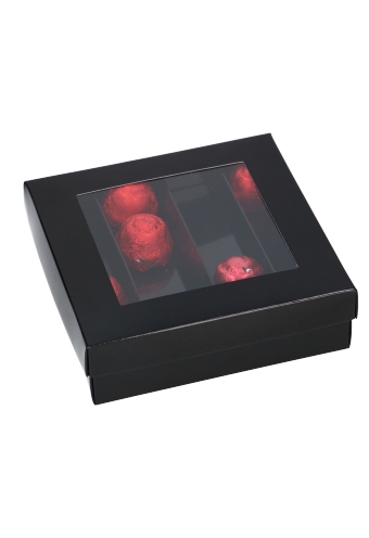 [K1360513] Bonbondoosjes & Deksel Zurich Zwart 16 bonbons 13x13x2.2cm 9stuks