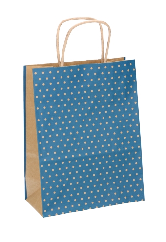 [K1110740] Papieren Draagtas Met Handvat Dots Kraft Blauw 16x8x21cm 25stuks