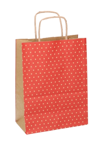 [K1110739] Papieren Draagtas Met Handvat Dots Kraft Rood 16x8x21cm 25stuks