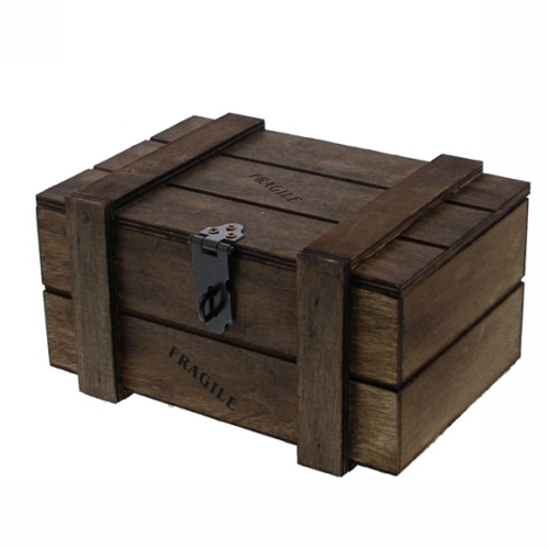 [177042] Geschenkverpakking Houten Kistje Fragile Bruin 11x16x8.5cm 12st
