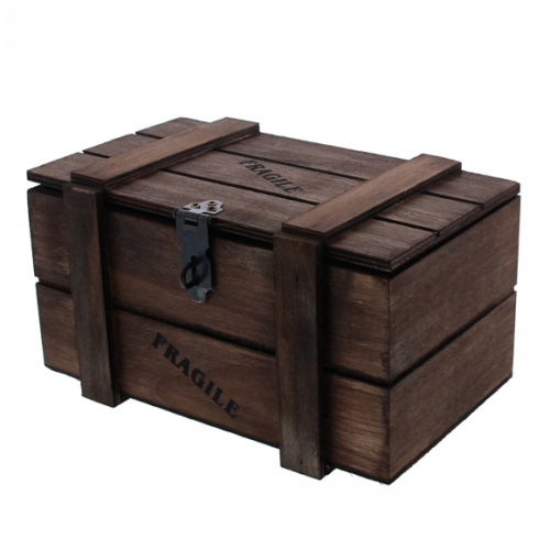 [177043] Geschenkverpakking Houten Kistje Fragile Bruin 19x11.5x11cm 8st