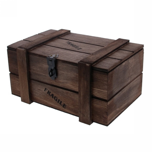 [177044] Geschenkverpakking Houten Kistje Fragile Bruin 13x21x11cm 8st