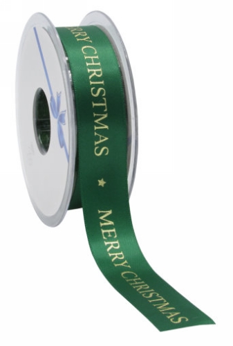 [K1391042] Kerstlint Satijn Lint Merry Christmas Groen & Goud 23mm x 25meter