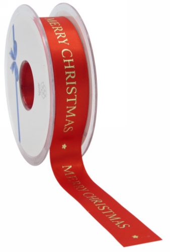 [K1391043] Kerstlint Satijn Lint Merry Christmas Rood & Goud 23mm x 25meter