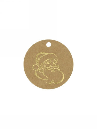 [K1020398] Kadokaartje Santa Kraft & Goud 5cm Naturel Blanco 50stuks