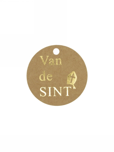 [K1020401] Kadokaartje van de Sint Kraft & Goud 5cm Naturel Blanco 50stuks