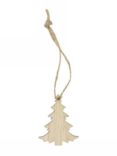 [K1340703] Houten Decoratie Tree Naturel Met koord 5x3.8cm 24stuks