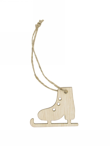 [K1340705] Houten Decoratie Schaats Naturel Met koord 5x3.8cm 24stuks