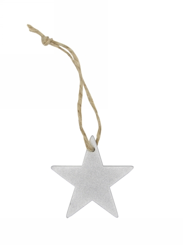 [K1340708] Houten Decoratie Ster Zilver Met koord 5cm 24stuks