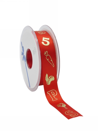 [K1391025] Luxe Satijnlint Sint 5 december Rood 23mm x 25meter
