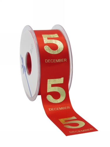 [K1391027] Luxe Satijnlint Sint 5 december Rood 38mm x 25meter