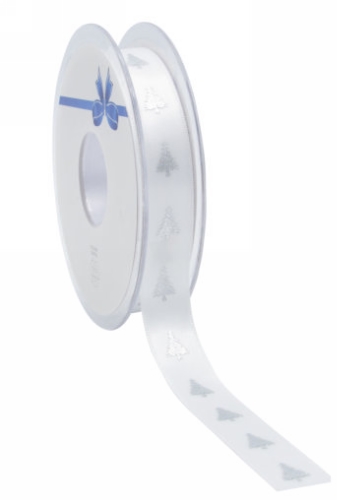 [K1391028] Kadolint Satijn Lint Christmas Tree Wit & Zilver 15mm x 25meter