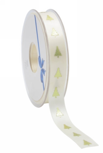 [K1391029] Kadolint Satijn Lint Christmas Tree Creme & Goud 15mm x 25meter