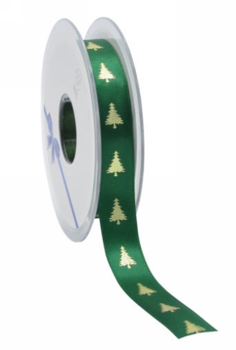 [K1391030] Kadolint Satijn Lint Christmas Tree Groen & Goud 15mm x 25meter