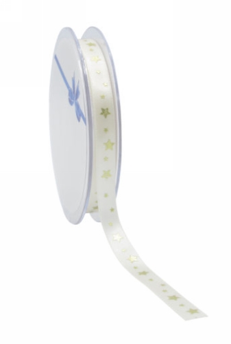 [K1391051] Satijn Lint Champagne Met Gouden Sterren 10mm x 25meter