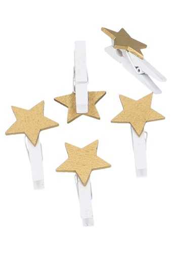 [K1340494] Houten Decoratie Ster Goud Met Knijper 3.3cm 36stuks
