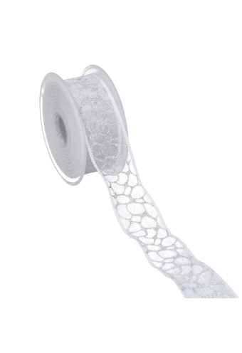 [K1390210] AKTIE Kadolinten Organza Metallic Zilver Leopard 40mm x 20meter