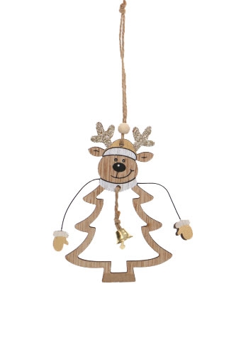 [K1340713] Decoratie Hanger Houten Kerstboom En Ree & Koord 1 stuks