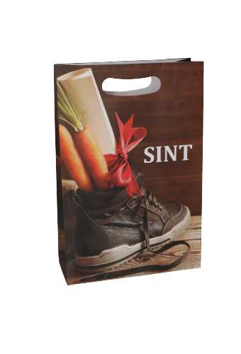 [K1220196] Papieren Sinttasjes Sint Gevulde Schoentje 16x7x25cm 120gr 10stuks