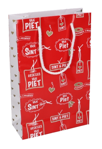 [K1220195] Luxe Sinttasjes Sint Hartelijke Groetjes 16X7X25cm Glossy 170gr 10st