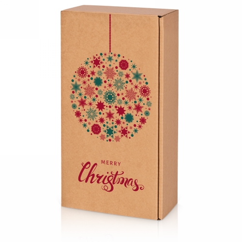 [1171206] Wijndoos Merry Christmas Kraft 2 Fles 36x18x9cm 25stuks