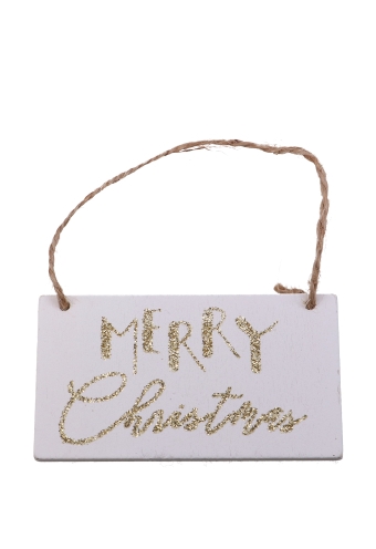 [K1340719] Decoratie Hanger Houten Merry Christmas Wit & Koord 7.9x4.3cm 2 stuks