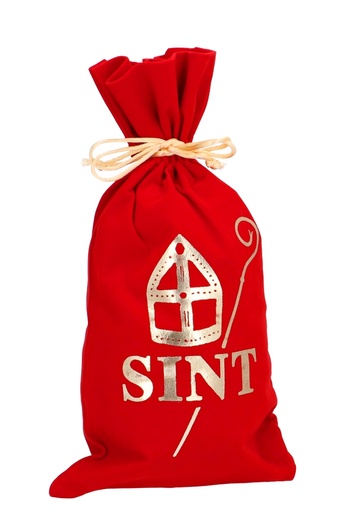 [K1220173] Luxe Fluweel Sintzakjes Rood Sint Mijter & Staf Goud 16x32cm 10stuks