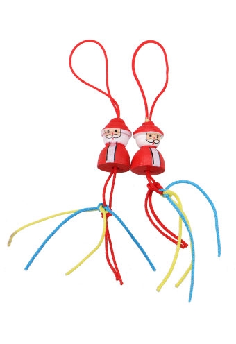 [K1340140] Gelukspoppetjes Kerstmannetjes Rood 2cm Hout Aan Koordje.100stuks