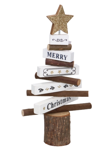 [K1230207] Kerstdecoratie Hout Merry Christmas Tree 12.5x5x23cm