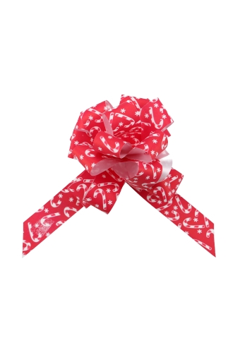 [K1420107] Kerst Trek Strikken Christmas Candy Red 20mm lint rond 95mm 50stuks