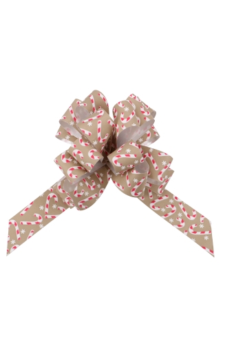 [K1420279] Kerst Trek Strikken Christmas Candy Beige 20mm lint rond 95mm 50stuks