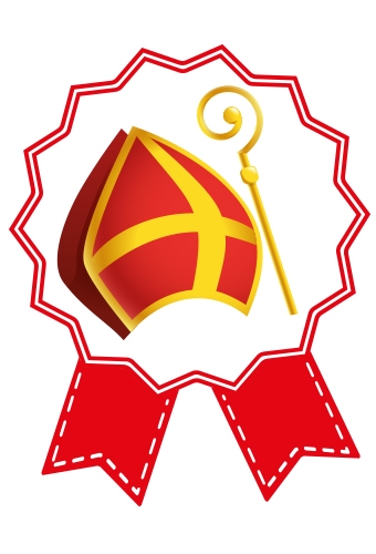 [K1210226] Etiketten Sint Cadeauzegel Sintmijter & Staf 4x5cm 500stuks