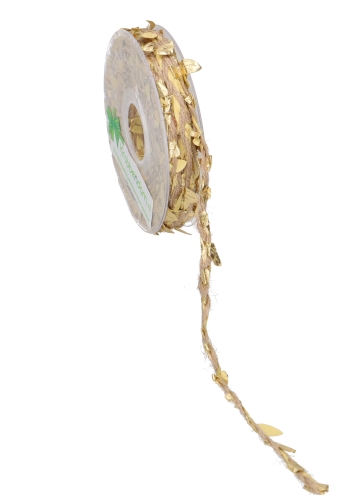 [K1391090] Geschenklint Koord Jute Naturel  & Goud Leaves 3mm x 10meter