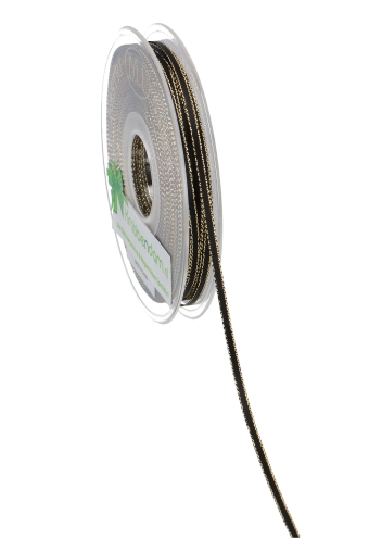 [K1300254] Luxe Satijn Dubbel Lint 3mm x 50 meter Zwart Met Gouden Randje