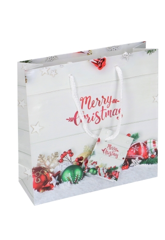 [K1330118] Kersttasjes Vierkant Merry Christmas and Stars 17x6x17cm 12stuks