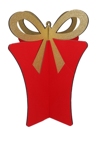 [K1330311] Decoratie Grote Etalage Kado Rood Met Gouden Strik 40x48cm 1 stuk