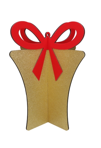 [K1330310] Decoratie Grote Etalage Kado Goud Met Rode Strik 40x48cm 1 stuk