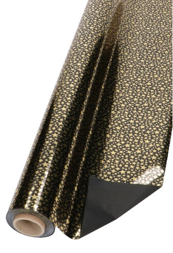 [K1080119] Cadeaufolie Dubbelzijdig Zwart & Metallic Gold Stars Rain 70cmx50meter