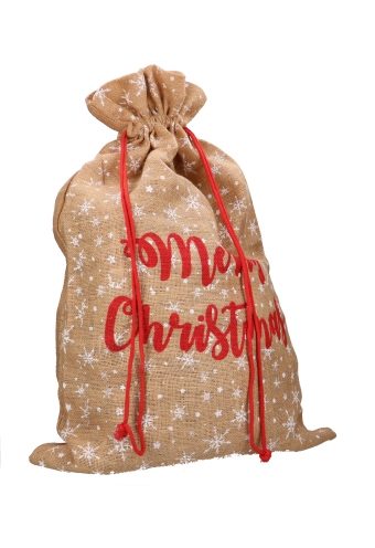 [K1330289] Luxe Kerstzak Jute Merry Christmas and Snow XL 55x85cm 10stuks
