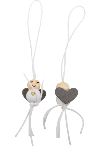 [K1340744] Gelukspoppetjes Kerst Engel & Hartje 1.7x2cm Hout Aan Koordje 50stuks