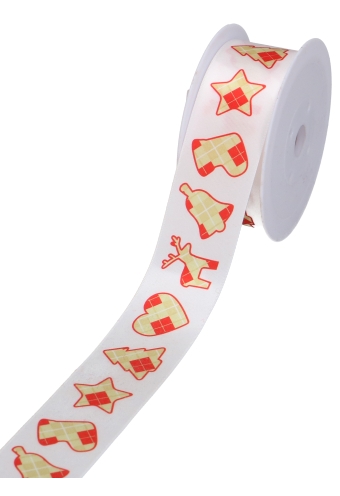 [K777030] 2 HALEN & 1 BETALEN Kadolint Satijn Enkel Xmas Red Creme 40mmx20meter