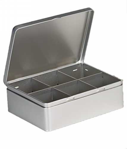 [1150122] Blikken Blanco Thee met 6 vakjes 20.3x15.7x7cm 12stuks