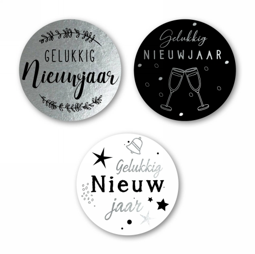 [K1210209] Luxe Etiketten Kerst Gelukkig Nieuwjaar Metallic 4cm 3x 100stuks