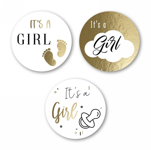 [K1210212] Luxe Etiketten Baby It's a Girl Metallic Goud 4cm 3x 100stuks