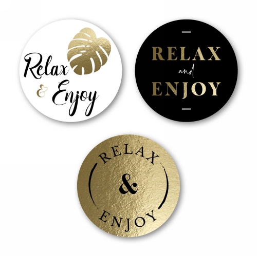 [K1210215] Luxe Etiketten Everyday Relax & Enjoy Metallic 4cm 3x 100stuks