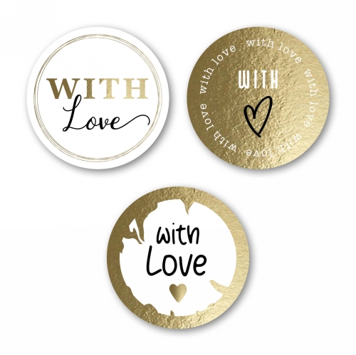 [K1210217] Luxe Etiketten Liefde  With Love Metallic Goud 4cm 3x 100stuks