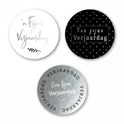[K1210222] Luxe Etiketten Fijne Verjaardag Metallic 4cm 3x 100stuks