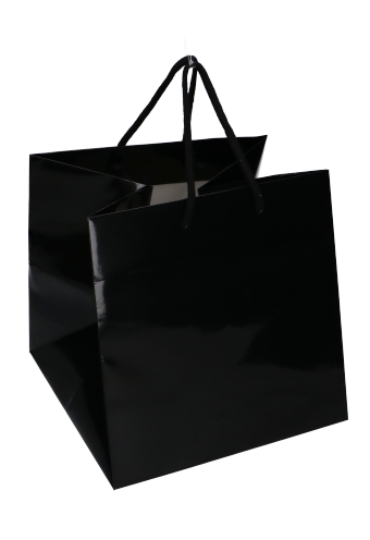 [K1110750] Kadotajes Rome Uni Zwart Glanzend Met Koord 25x25x25cm Extra Diep 10st